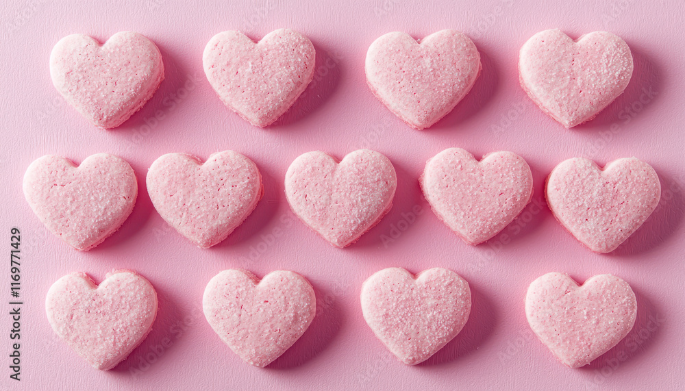 Obraz premium A Heart shaped pink cookies arranged in delightful pattern, perfect for Valentine Day treats