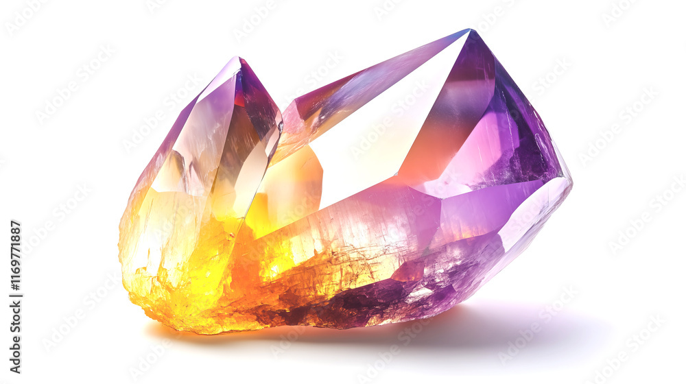 one single ametrine quartz cluster isolated on solid white background one single ametrine quartz cluster isolated on solid white background