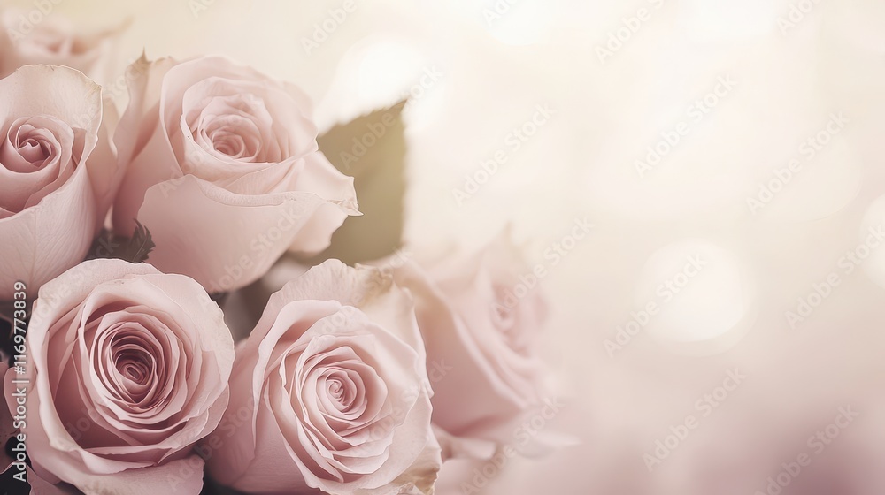 An elegant blank wedding invitation card adorned with a bouquet of pale pink roses, set against a soft, romantic background. An elegant blank wedding invitation card adorned with a bouquet of pale pink roses, set against a soft, romantic background.