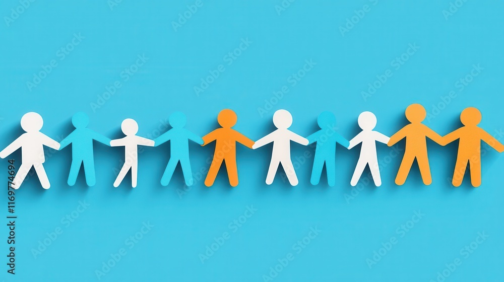 An illustration featuring a group of paper cutout figures joining hands, symbolizing teamwork, unity, and mutual support. An illustration featuring a group of paper cutout figures joining hands, symbolizing teamwork, unity, and mutual support.