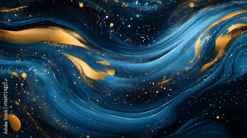 A mesmerizing swirl of blue and gold cosmic elements in a dazzling galaxy, evoking the wonders of the universe. celestia. illustration. Celestia. Illustration photo