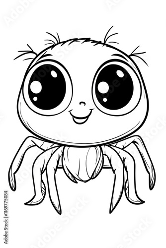 Cheerful Cartoon Spider Character with Big Eyes and Playful Expression for Kids drawing and coloring page for printable photo