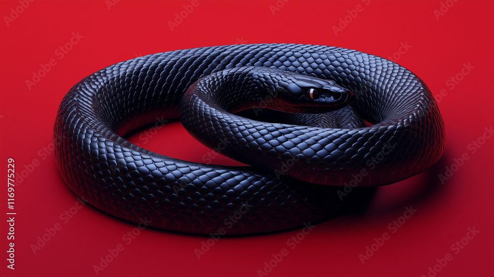 Obraz premium black mamba snake on red background, Chinese new year