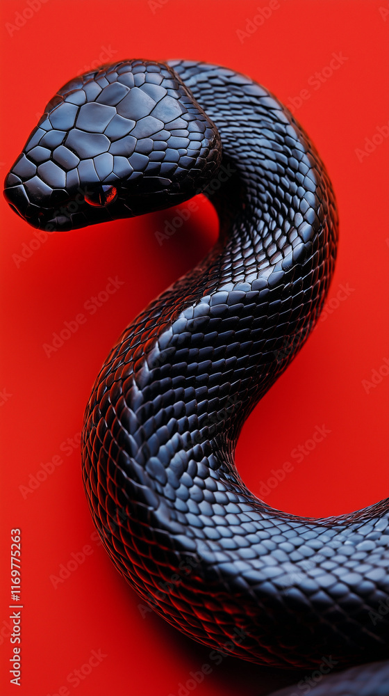 Fototapeta premium black mamba snake on red background, Chinese new year