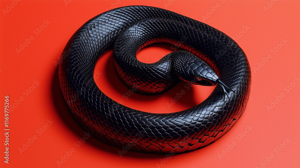 Fototapeta premium black mamba snake on red background, Chinese new year