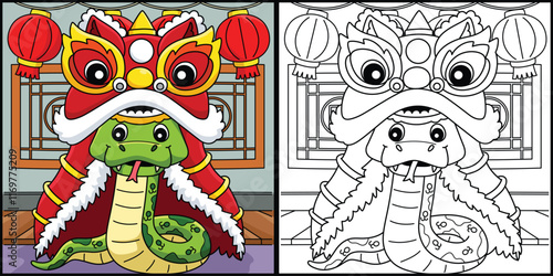 Year of the Snake with Dragon Dance Illustration