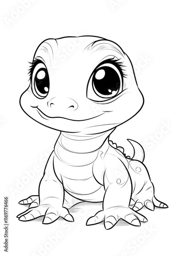 Adorable Cartoon dinosaur Creature with Big Eyes Captivates Heart Through Its Playful Charm drawing and coloring page for printable