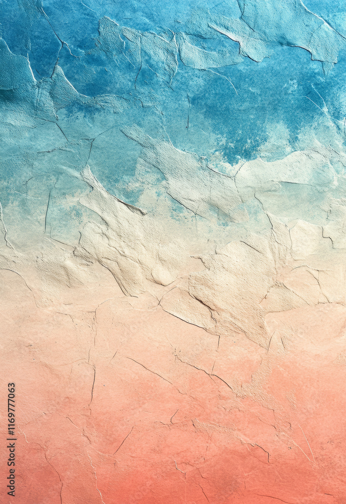 Fototapeta premium Blue and coral gradient blending into mint and beige tones. Subtle metallic shimmer and soft grainy effects.