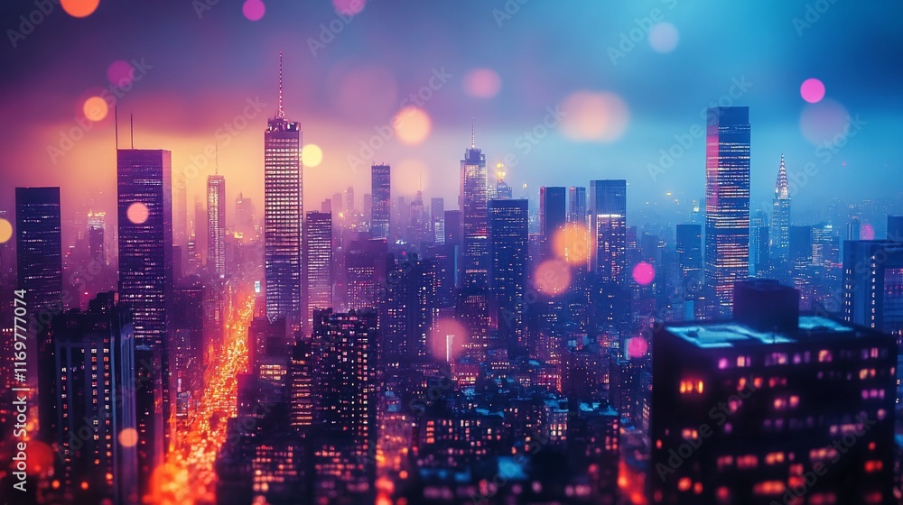 Night cityscape with colorful bokeh lights. Night cityscape with colorful bokeh lights.