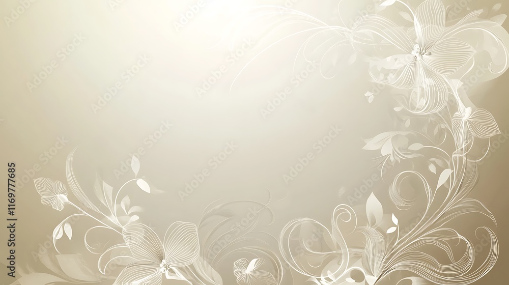 Elegant Beige Floral Design Background Featuring Delicate White Flowers Elegant Beige Floral Design Background Featuring Delicate White Flowers