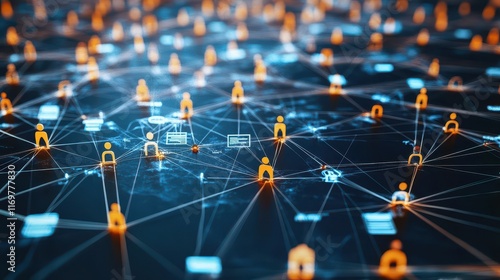 An image illustrating a global network structure with data exchanges and customer connections, highlighting the concept of Customer Relationship Management (CRM) within a social network context. photo