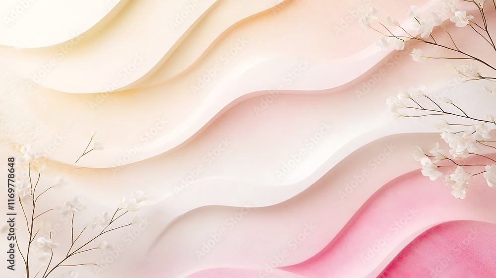 Delicate White Flowers on Pastel Wavy Background Delicate White Flowers on Pastel Wavy Background