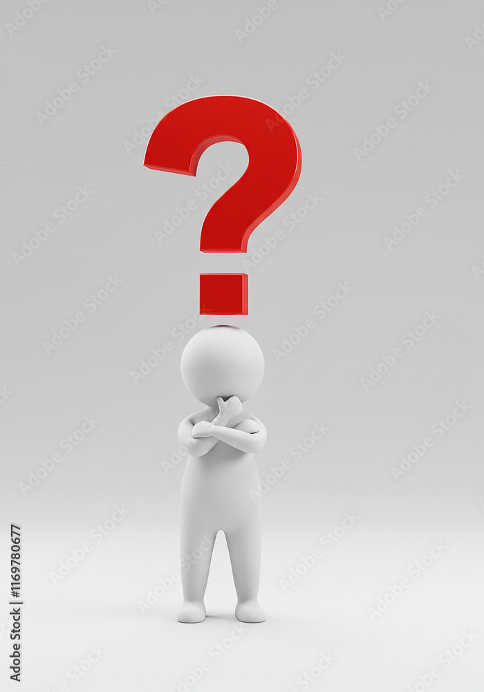 3D Render Thinking Person with Red Question Mark 3D Render Thinking Person with Red Question Mark