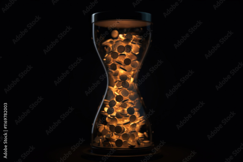 Golden Hourglass with Glowing Particles, Abstract Timeless Art Golden Hourglass with Glowing Particles, Abstract Timeless Art