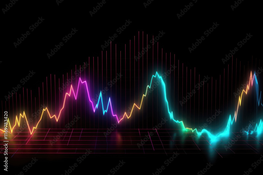 Fototapeta premium Vibrant Waveform Peaks with Neon Highlights, Abstract Display