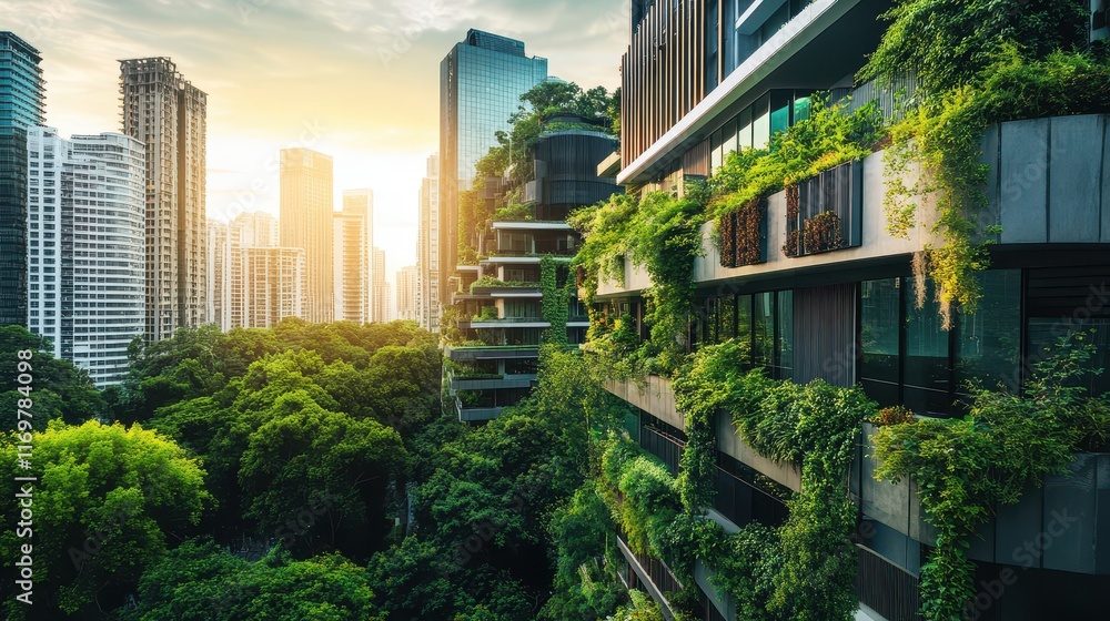 Cityscape of a metropolis city center showcasing a green community with fresh air, highlighting urban sustainability and eco-friendly living. Cityscape of a metropolis city center showcasing a green community with fresh air, highlighting urban sustainability and eco-friendly living.