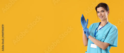 Female medical intern putti...