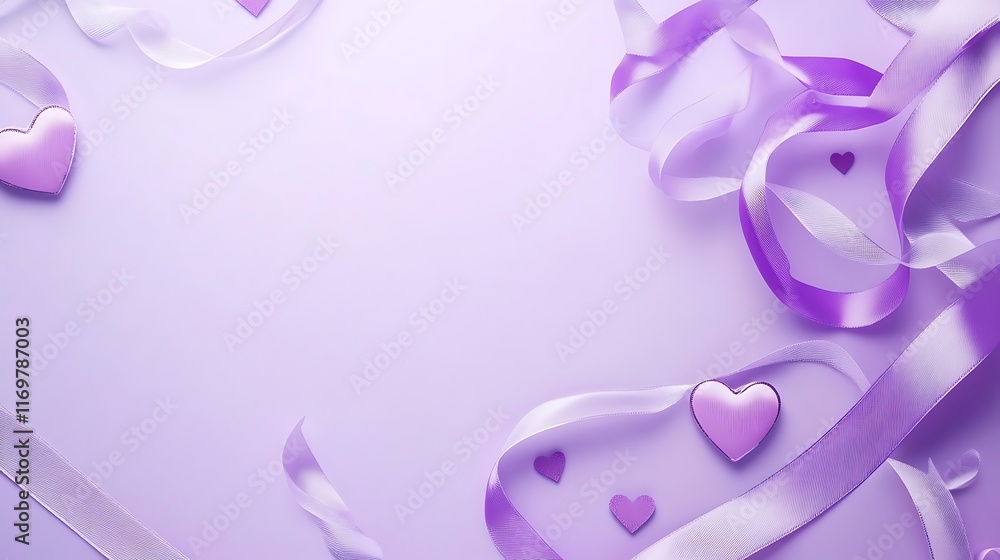 Lavender Ribbons and Hearts Romantic Background Design Lavender Ribbons and Hearts Romantic Background Design
