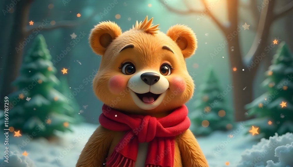 Joyful Teddy Bear in Winter Wonderland: A Festive 3D Render Joyful Teddy Bear in Winter Wonderland: A Festive 3D Render