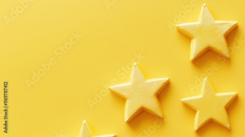 Customer 5-star satisfaction review, showcasing excellent feedback and high-quality control with a vibrant yellow background. photo