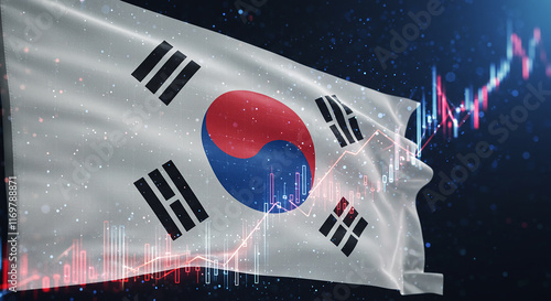 South Korea Flag Stock Market Growth Financial Chart Investment Economy Trade Business Asia