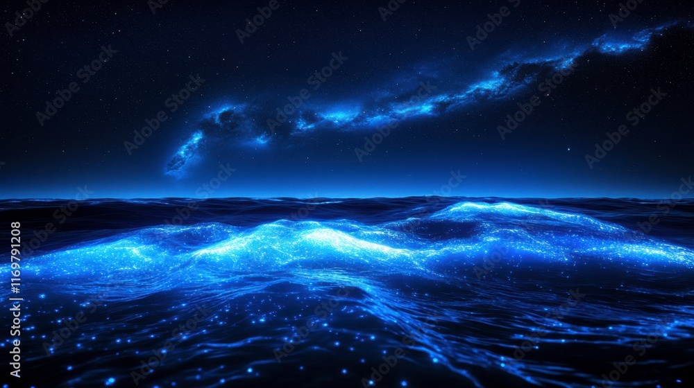 Fototapeta premium Glowing Light Over Ocean Waters at Night