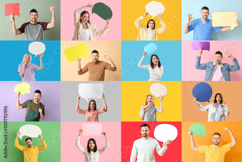 Wallpaper Mural Set of people with blank speech bubbles on color background Torontodigital.ca