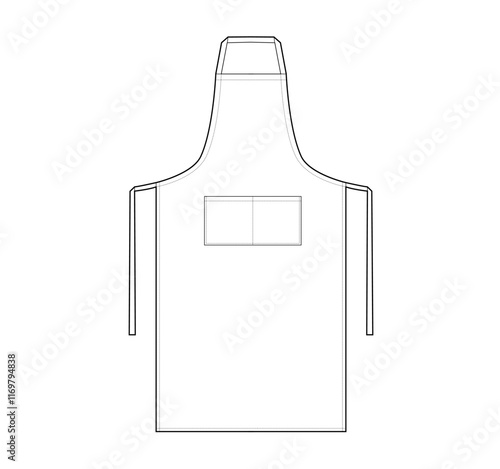 Long Bib Apron technical fashion illustration. Chef uniform for cooking green cartoon Flat sketch outline apparel template front view. Women, men unisex CAD mockup isolated on white background