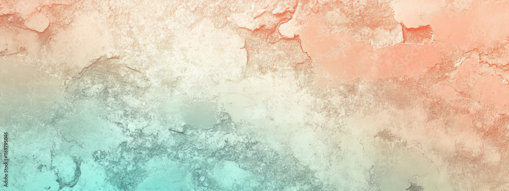 Fototapeta premium Beige and mint gradient blending into turquoise and peach tones. Subtle granular textures and pastel shimmer.
