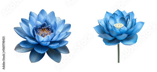 Blue Water Lily Isolated on Transparent Background
