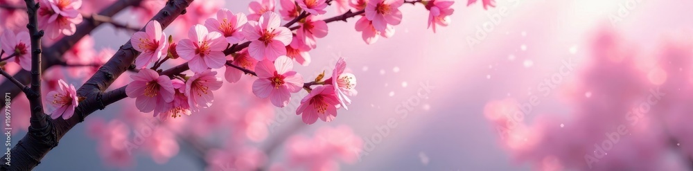 Pink cherry blossoms cascade down a graceful tree , romantic, wallpaper, delicate Pink cherry blossoms cascade down a graceful tree , romantic, wallpaper, delicate