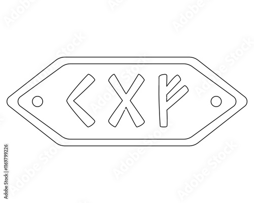 Runic amulet from runes kano, gebo and fehu for success in creative work - vector linear image of runes of the elder futhark. Outline. Scandinavian runic talisman