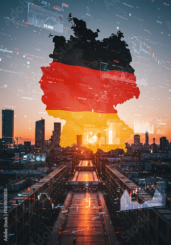 Germany Finance Skyline Data Flag Cityscape Business Economy Technology Growth Investment Market