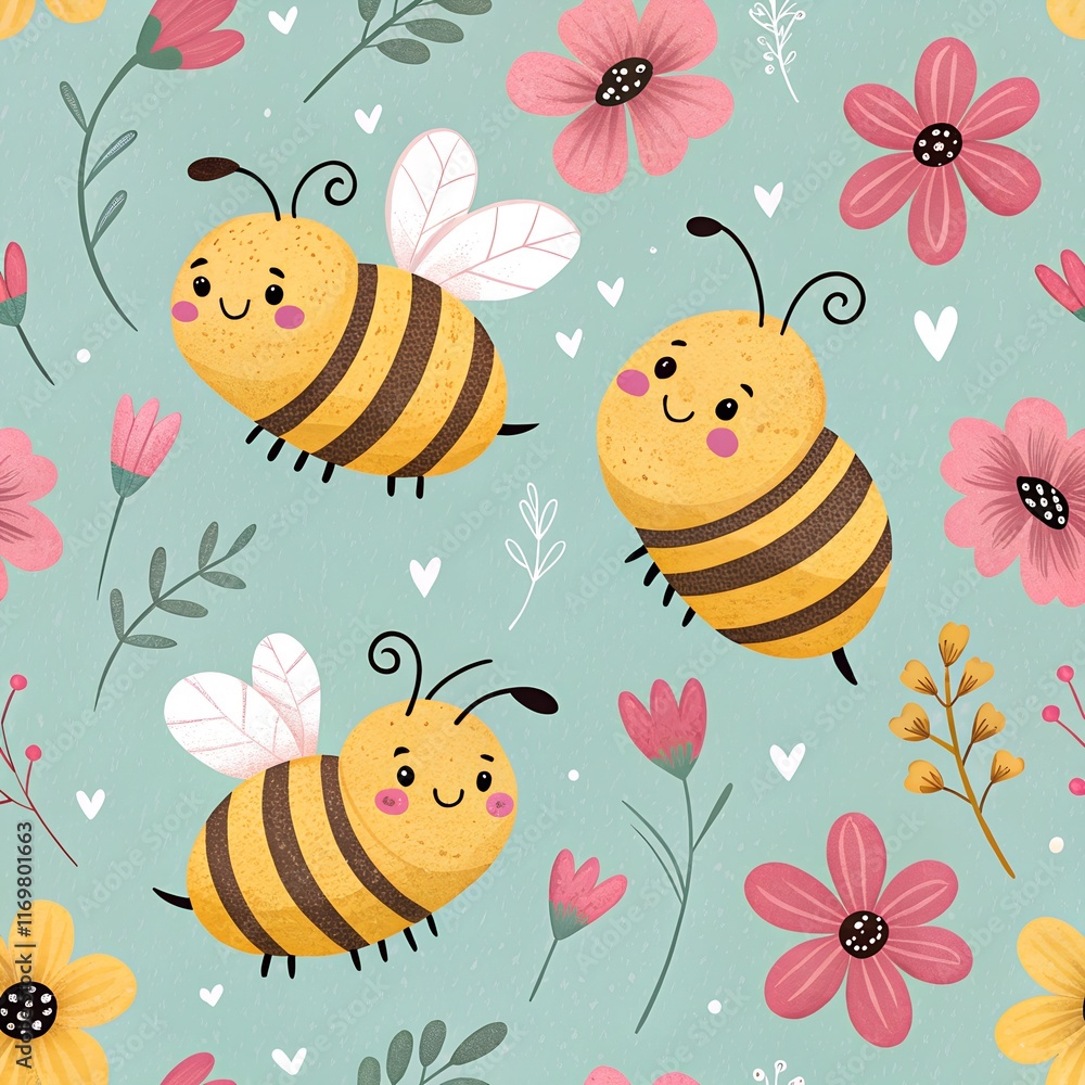 seamless pattern with bees and flowers seamless pattern with bees and flowers