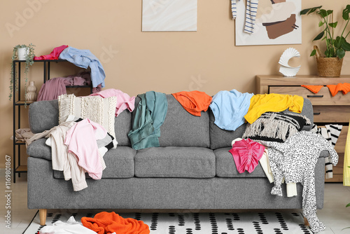 Interior of messy living ro...