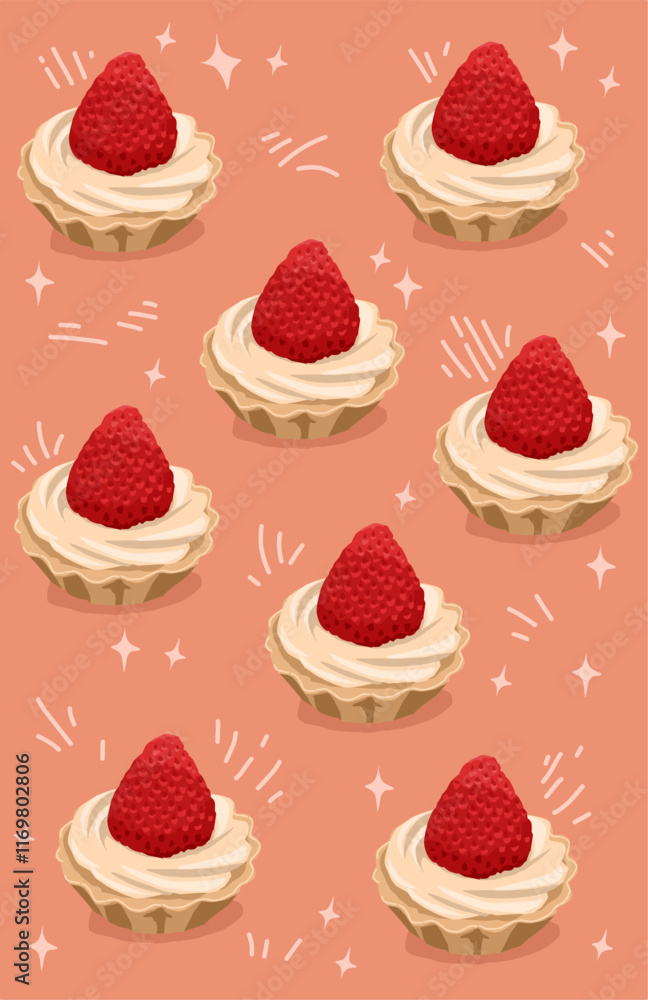 Beautiful strawberry cream pie pattern on pink Beautiful strawberry cream pie pattern on pink