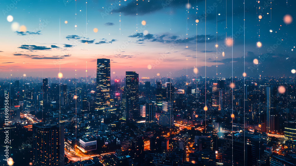 Fototapeta premium Urban Skyline Silhouette with Overlapping Buildings