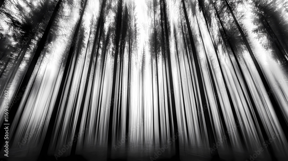 Obraz premium Whispering Pines Forest: Long Exposure of Tall Evergreens