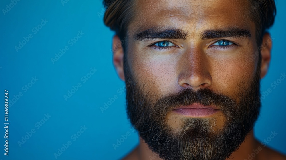 Close-up of a handsome man after trimming his beard in a men's beauty salon. Man with a well-groomed beard in a studio shot. Close-up of a handsome man after trimming his beard in a men's beauty salon. Man with a well-groomed beard in a studio shot.