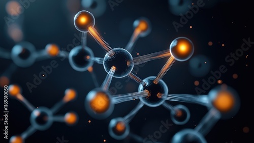 Chemical and substance synthetic concept. Abstract image of a glowing synthetic molecular structure, highlighting intricate designs and vibrant colors.