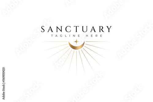 Sanctuary Logo Golden Crescent Moon and Star Radiating Serenity and Luxury