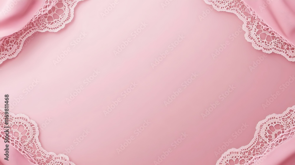 Pink fabric background with delicate white lace border Pink fabric background with delicate white lace border