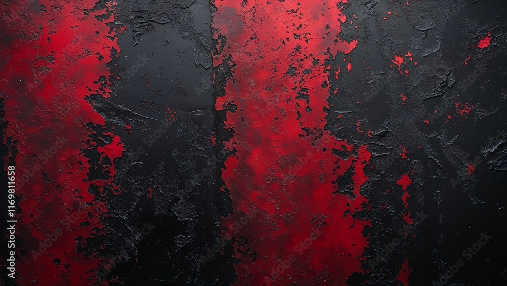 Red painted lines rolled on grunge texture black background Red painted lines rolled on grunge texture black background