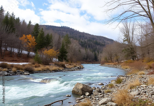 a river with a river running through it and a river with rocks in it