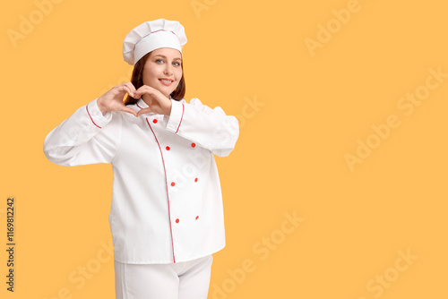 Young female chef making he...