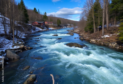 a river with a river running through it and a river with rocks in it