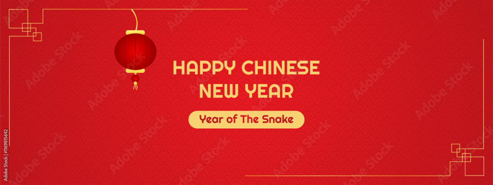 Naklejka premium Minimalist 2025 Chinese new year, year of the snake banner template design with lantern background.