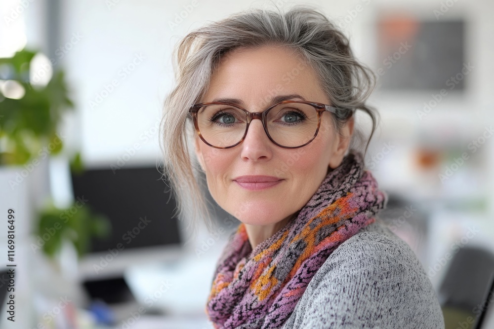 A woman in a business setting smiling at the camera. A woman in a business setting smiling at the camera.