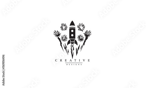 Fireworks rocket icon vector, filled flat black logo white background
