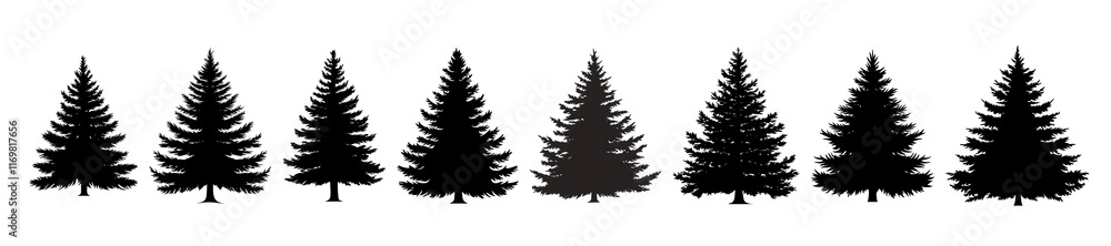 Fototapeta premium Silhouetted evergreen trees creating a tranquil forest scene.